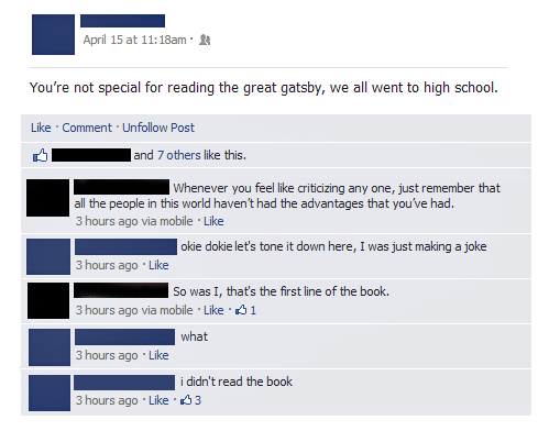 collegehumor:  tastefullyoffensive:  [via]  So we beat on, boats against the current, borne back ceaselessly into n00bs.