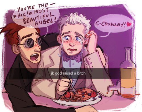 chrizwho:crowley and aziraphale crashed a party one time. they don’t remember any of it after they d