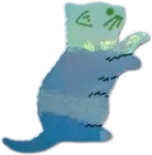 sticker of a shiny blue cat sitting with its front paws out in front of it.