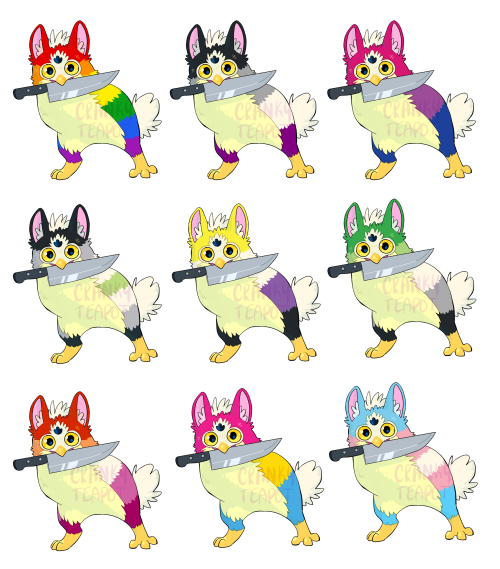 furiouskettle:Hey So Remember how i promised Knife Furby stickers like half a year agoWell i had not