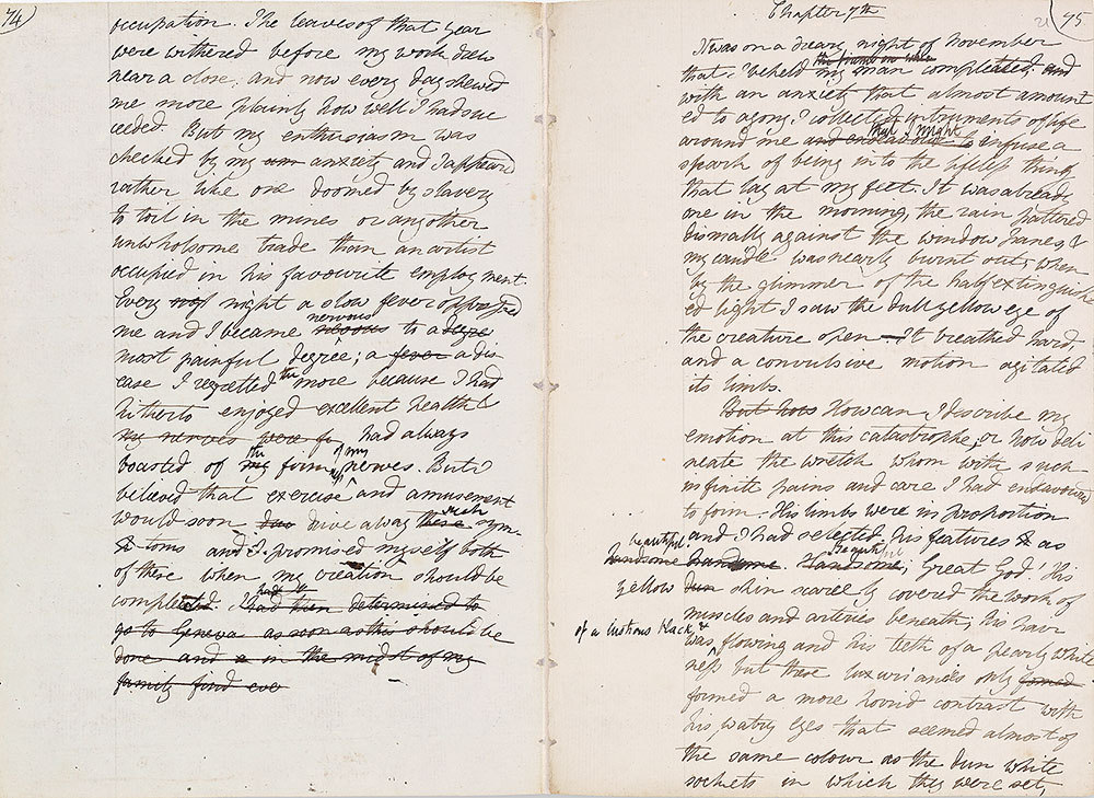 centuriespast:Mary Wollstonecraft Shelley (1797–1851), Frankenstein, manuscript,