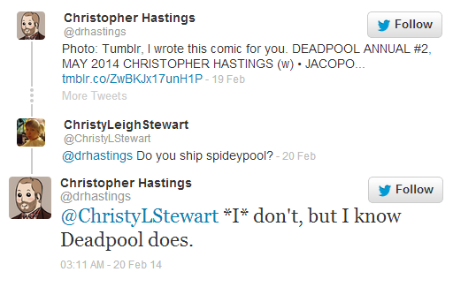 fuckyesdeadpool:  This is the author of the upcoming Deadpool Annual #2 He’s lying,