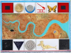 theegoist:Lucio del Pezzo (Italian, b. 1933) - Il grande fiume, collage, acrylic and gold leaf on cardboard, 57 x 76 cm n.d.