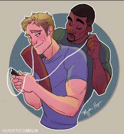 palaceofposey:  Sam is still very invested in Steve’s musical education. [This picture is brought to you by all the Sam x Steve fanmixes I’ve been listening to and the fact that I really needed a break from my thesis.] 