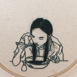 itscolossal:Hand-Sewn Hairstyles That Cascade From Embroidered Hoops by Sheena Liam