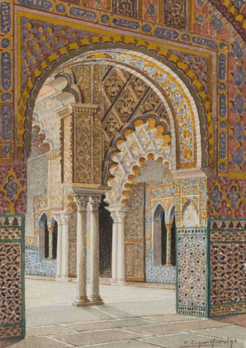 art-and-things-of-beauty: Fernando Liger Hidalgo (1880-1945) - Interior of the Alcazar, Seville. wat