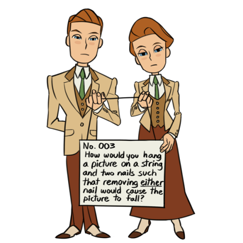 viivus: Robert and Rosalind Lutece in Professor Layton-y style - now with actual puzzles! (answers o