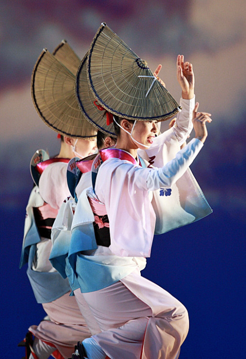 Awa odori (Awa Dance) is one of the summer seasonal events in Japan..  The earliest origins of the d