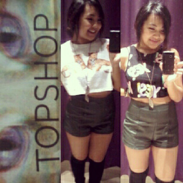 asiax:  Heyyyyy baby ;) #topshop #selfie #fittingroom #croptop #coolcats #highwaistedshorts