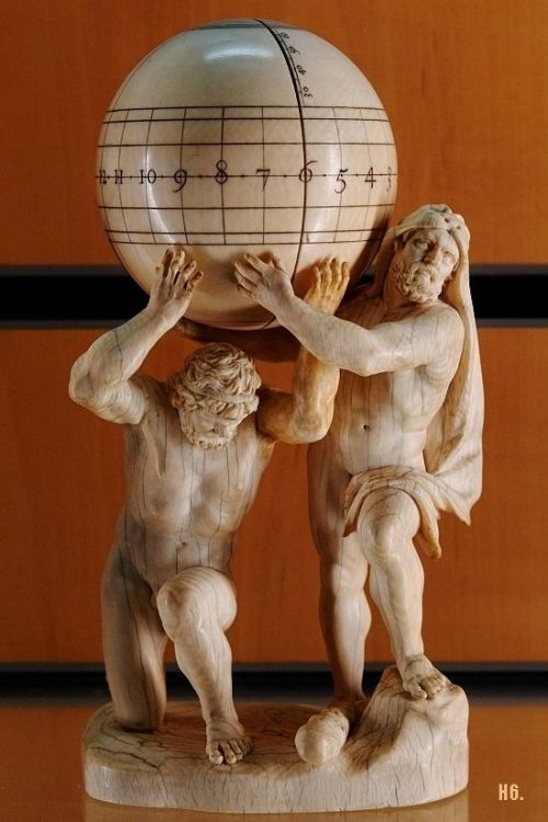 hadrian6: Atlas and Hercules  carrying a sphere. ivory. 17th.century. Museum of fine Arts. Lyon