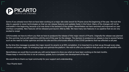 Dear Picarto users,we have some news regarding our update. For more information and screenshots, fol