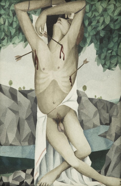 maertyrer:   Vlastimil Beneš  St. Sebastian watercolour on paper, 42.5 x 28 cm, 20th century