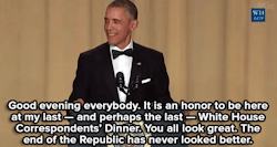 r0amingendlessly:  scififreak35:  micdotcom:  Watch: President Obama brought the house down at his last White House Correspondents Dinner.     The fucking gif omg 