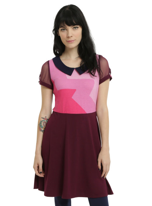 nerdisminfashion: Steven Universe collection found at Hot Topic. Garnet dress Pearl dress Amethyst c