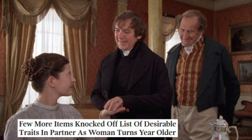 kcinpa:Pride and Prejudice 1995 + The Onion headlines, part 2/5Original by whatwouldelizabethbennetd