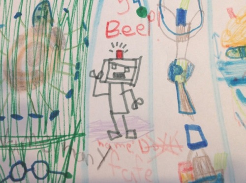 Kid can also draw a pretty rad robot.