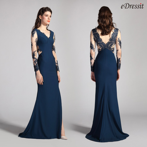  eDressit NEW Blue V-Cut Sleeves High Slit Party Dress (26201505)