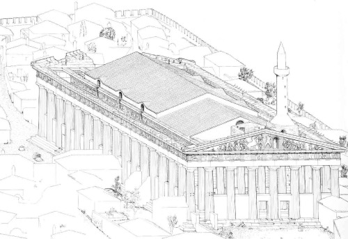 andreasangelidakis:Graphic representation of the Parthenon during the Ottoman period (M. Korres 1987