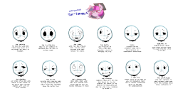 Expressions area a matter of both practice and interpretation. This is how my style works. If you want to practice on them or draw on the face template the dropbox link for the sai file is below. https://www.dropbox.com/s/0fzqqly4u60uayb/Twitorial2 -