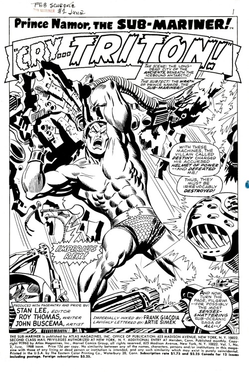 comicartarchive:Sub-Mariner 2 pg1 by John Buscema