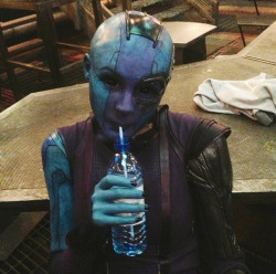 fuckyeahbehindthescenes:  Karen Gillian shaved her head for the makeup used in the movie. She described it as liberating. (x) Guardians of the Galaxy (2014)