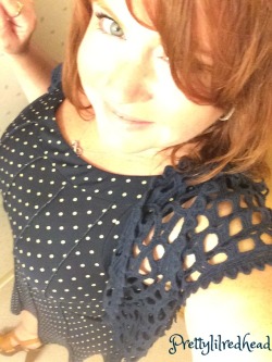 prettylilredhead:  patrock72:  prettylilredhead:  The lighting in the pictures is odd… but i still like them 😏 I know it’s Monday.. stay  positive… we’ll get through this together 😏😜😘. Navy blue polka dotted dress and cute stacked