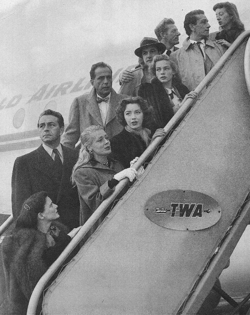 adelphe:  Hollywood stars flying to Washington in 1947 to protest the way in which the House Committee on Un-American Activities was conducting it’s business. From left to right in front row: Geraldine Brooks, June Havoc, Marsha Hunt, Lauren Bacall,