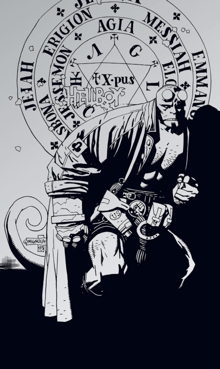 HELLBOY’s first promotional piece by Mike Mignola.And the first appearance of his coat.