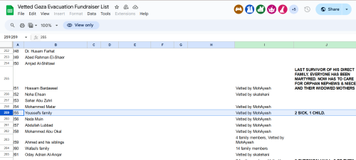 A screenshot of a google spreadsheet. Youssef's campaign is selected. 