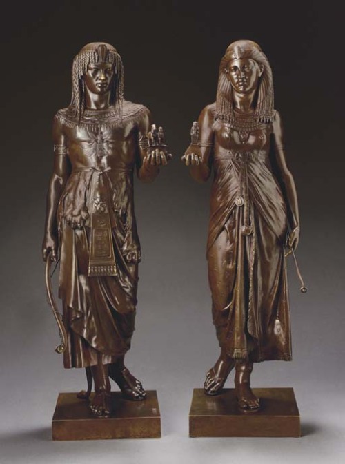 egypt-museum:The Pharaoh’s Gift, and The Queen’s Offering (bronze)Émile Louis Picault (French, 1833-