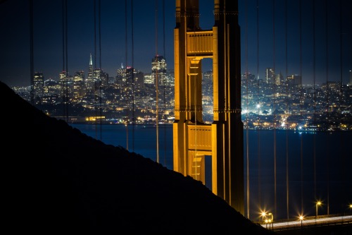 Night falls over San Francisco