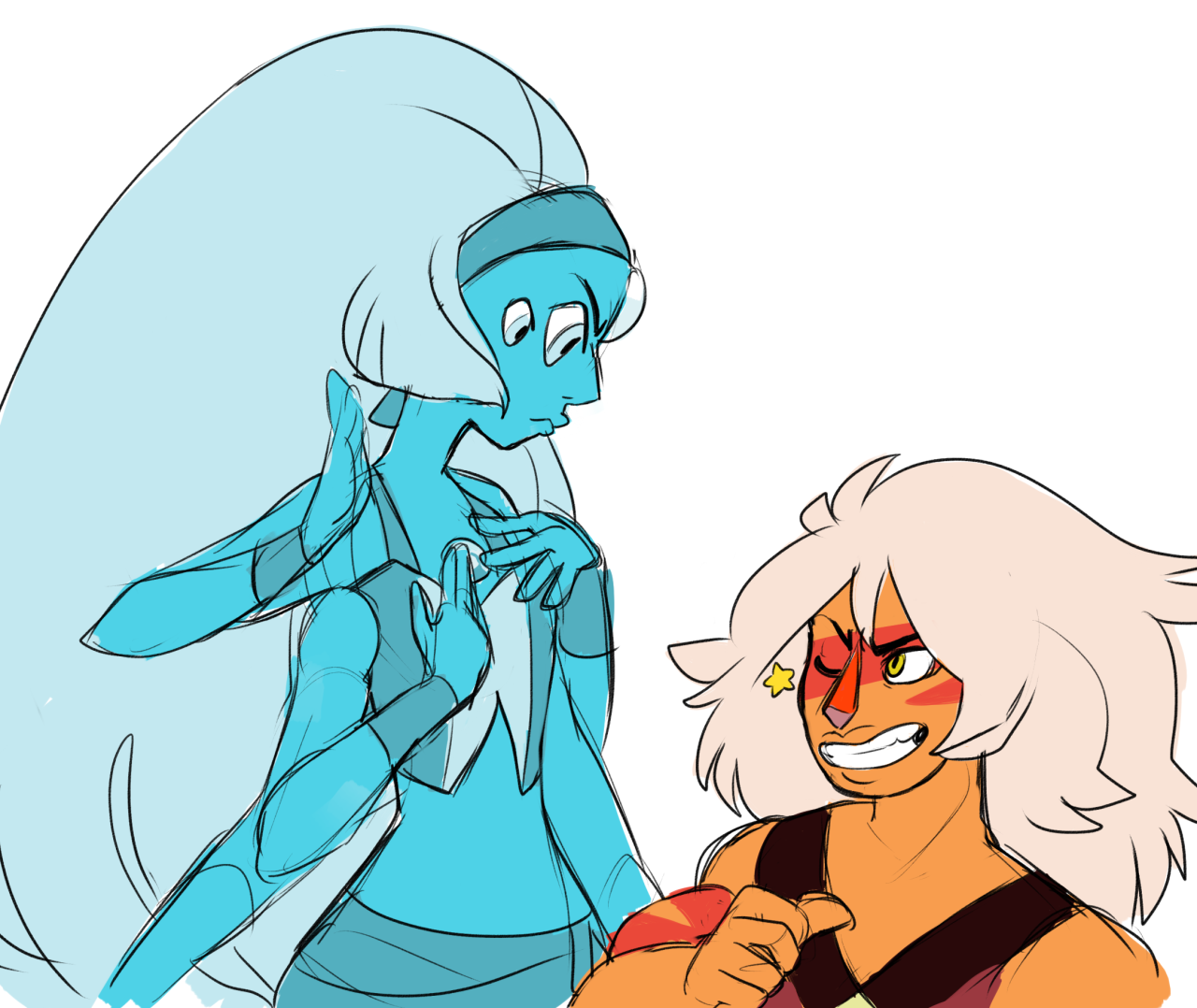 crimpeekodraws:  OPAL IS A POPULAR FUSION PROMPTThis time with Lapis (Larimar) and