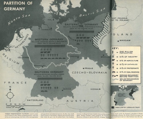 mapsontheweb: Map of a Proposed Partition of Germany into 3 Independent Nations. Published in LIFE, 
