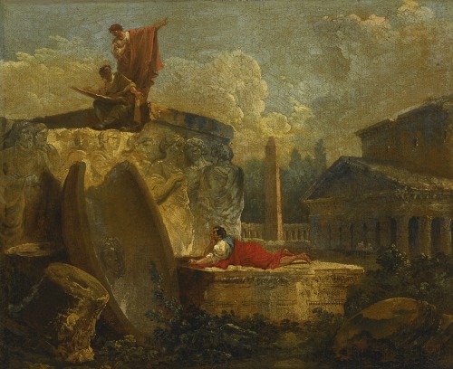 laclefdescoeurs: Draughtsmen in a Landscape with Antique Ruins, 1789, Hubert Robert