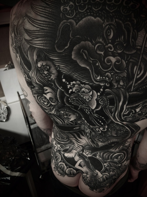 wonderfulawesometattoos:  guyletatooer:  Last session on Thorsten Backpiece at Blut und Eisen .  Pretty epic 