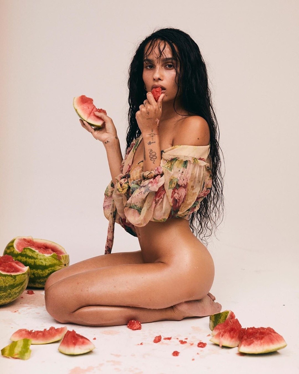 black girl naked with food