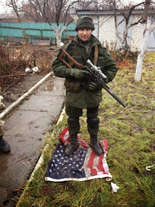 rifleweeb:  762x54r-innawoods:  fnhfal:  War in Ukraine - Russian soldier  Can’t wait to drop napalm on Putin  The best part about this photo is that, in addition to blatantly showing someone running around in Ukraine with a VSS Vintorez and modern