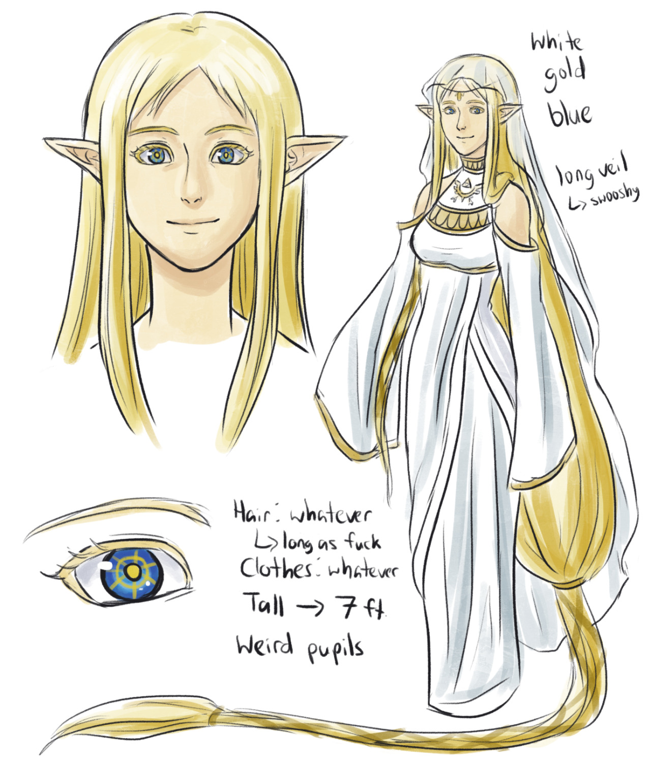 scribbly-z-raid:  A ref for myself for the Hylia design I made up. I’m probably