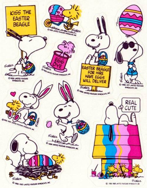 blondebrainpower:1980s Snoopy/Peanuts Easter sticker sheet (Hallmark)  