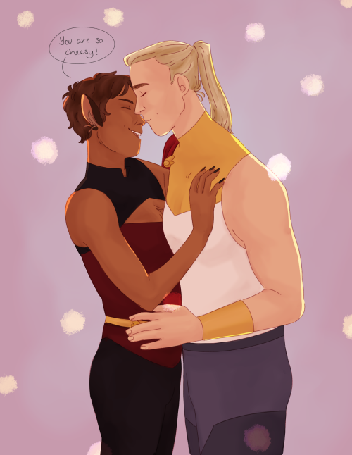 [ID: A fullcolor digital drawing of a slightly older Catra and Adora from She-Ra and the Princesses 