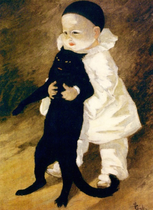 coolcatgroup: art-nimals: Théophile Steinlen (1859 - 1923), Pierrot and the cat.