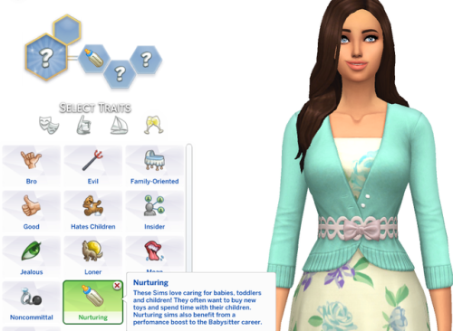 The Sims 4 Nurturing Custom Trait by SimmerSarahDescription: These Sims love caring for babies, todd