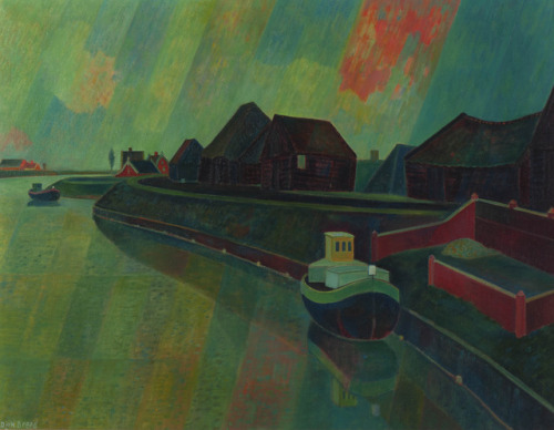 Kolhorn  , West Friesland   -    Dirk Breed Dutch,  1920-2004Oil on canvas, 70,7 x 90,4 cm.