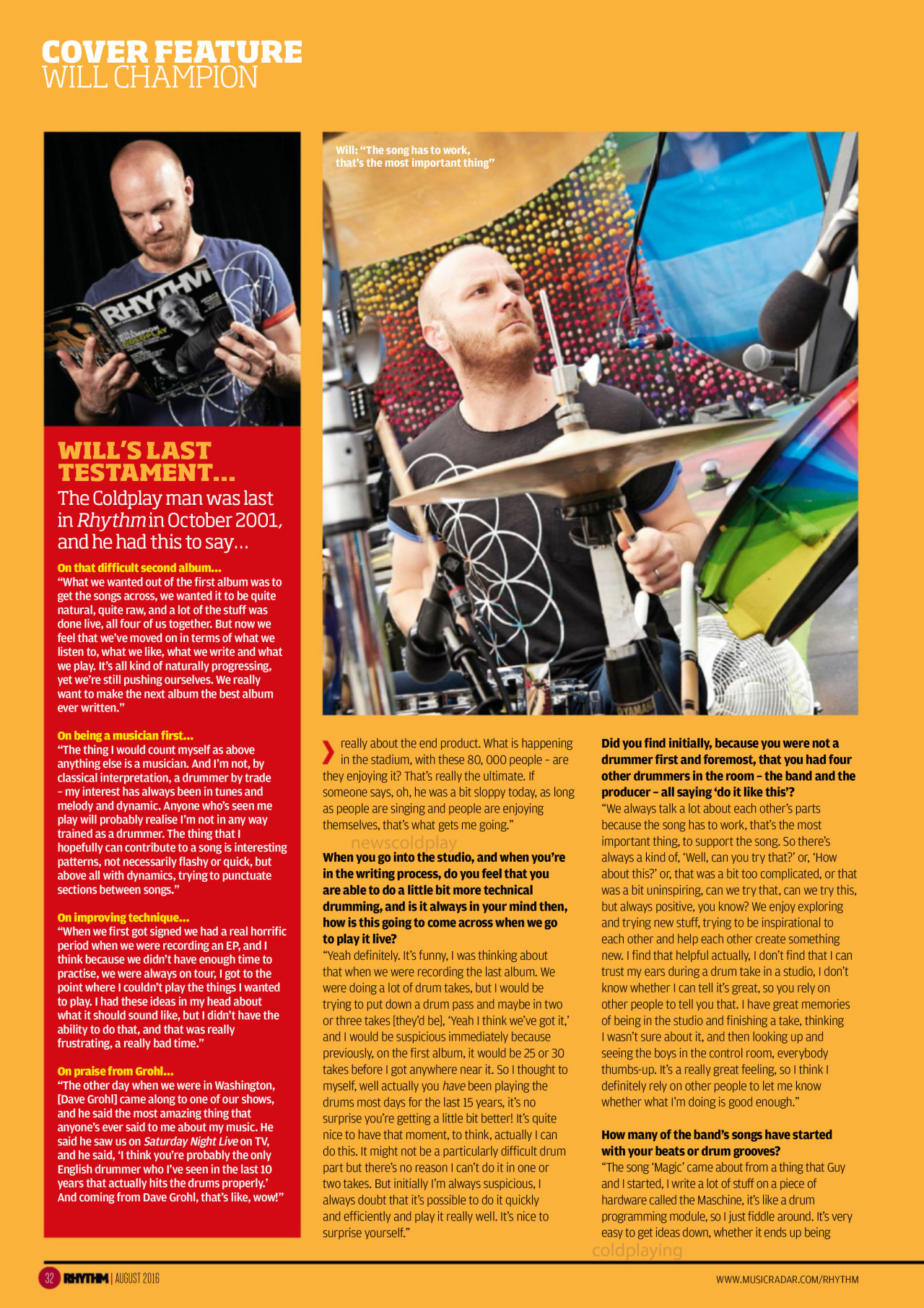 Will Champion: Just Right For Coldplay - DRUM! Magazine