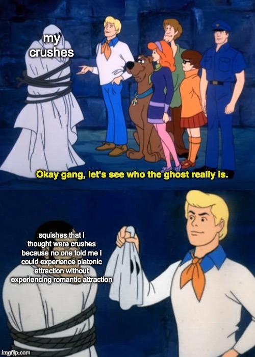 raavenb2619:[ID: The Scooby Doo ghost meme. In the first panel, Fred looks at a ghost, labelled “my 