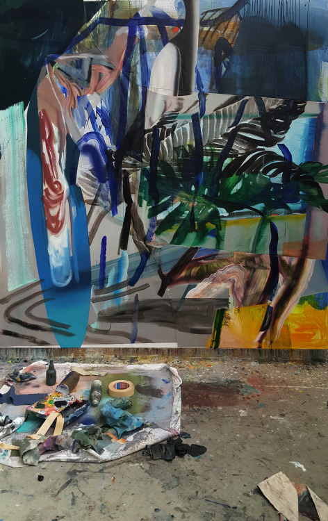just outside my studio, roots of trees and shrubs rip circles through cement;this is a view of that&