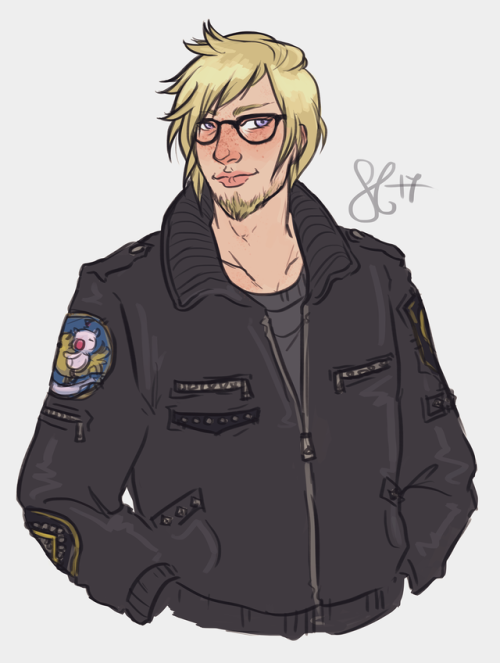 I like the idea of older Prompto going back to his nerd roots and wearing glasses instead of contact