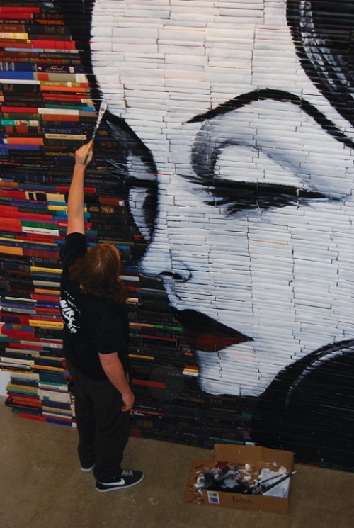 asylum-art:  Painted Book Sculptures byMike Stilkey, “Full of Smiles and Soft Attentions” LA-based artist Mike Stilkey creates whimsical painted sculptures out of stacked books. Mike has always been attracted to painting and drawing not only on vintage