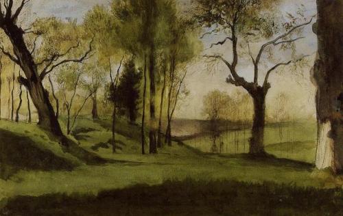 gustave-moreau:View of the Villa Borthese, 1858, Gustave MoreauMedium: watercolor