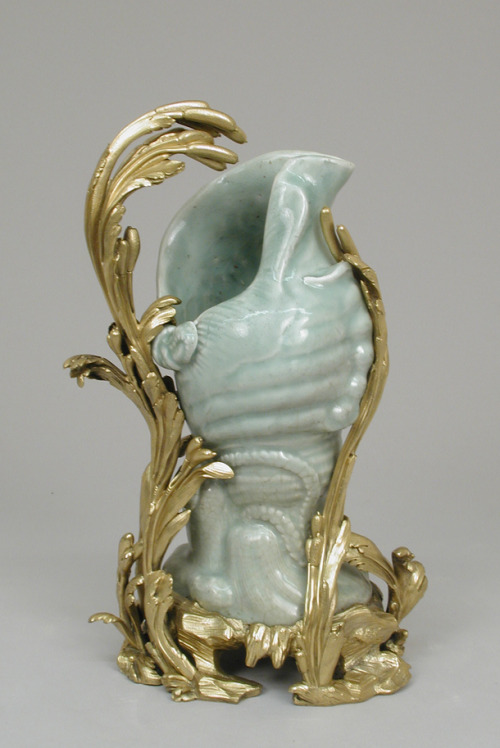 Ewer in the form of a conch shell; Japanese with French mounts,                  porcelain ca. 1700,